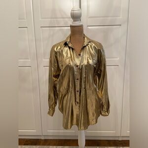 Vintage 80’s Gold Lame Blouse with Shoulder Pads sz 4